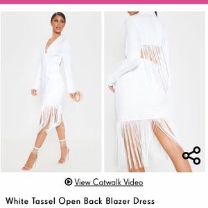 White blazer dress with tassels